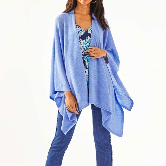 New! Lily Pulitzer Terri 100% Cashmere Blue Wrap - Picture 3 of 7